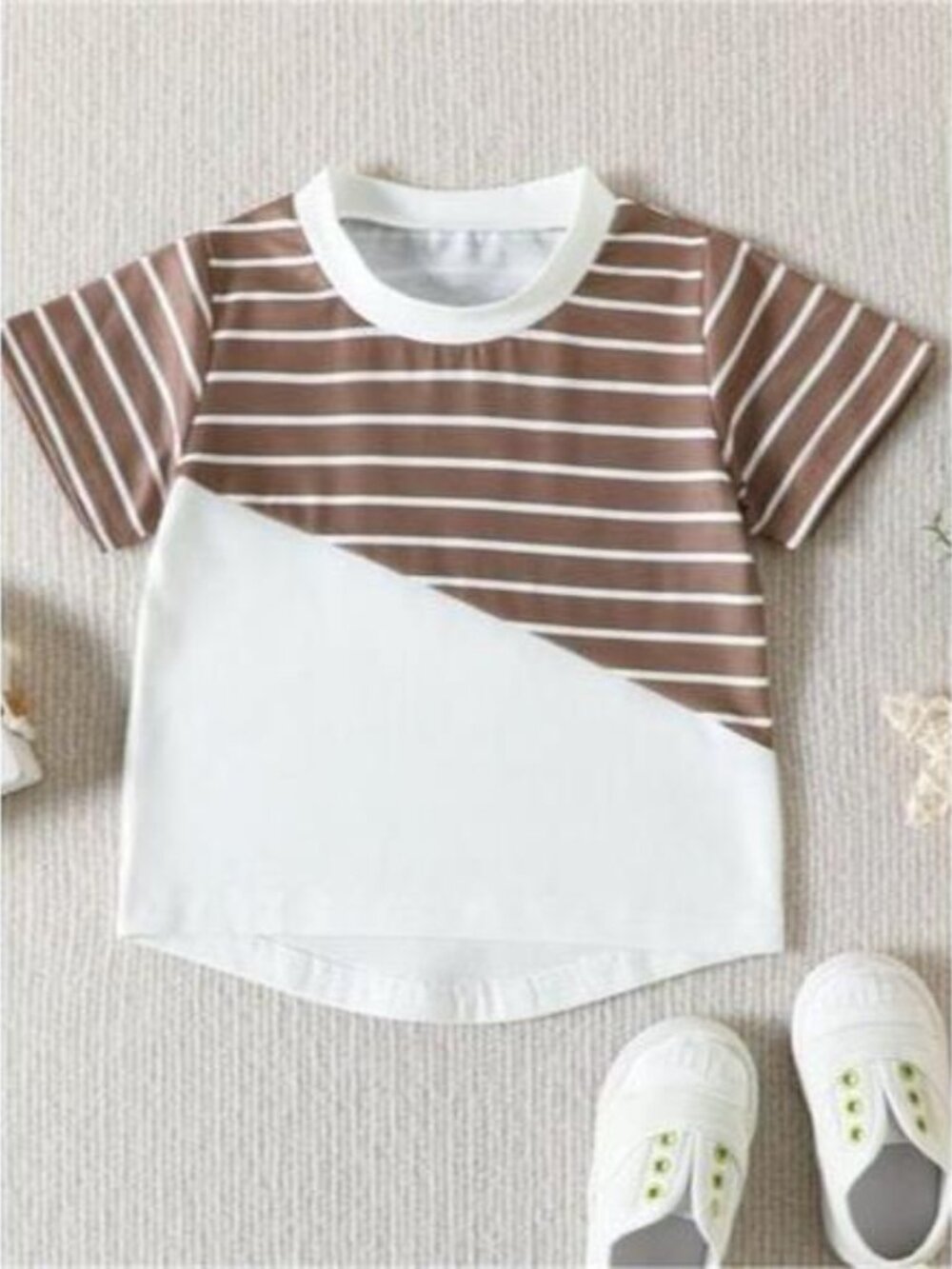 Children's Striped Color Block Casual Top and Shorts Set - Picture 7 of 11